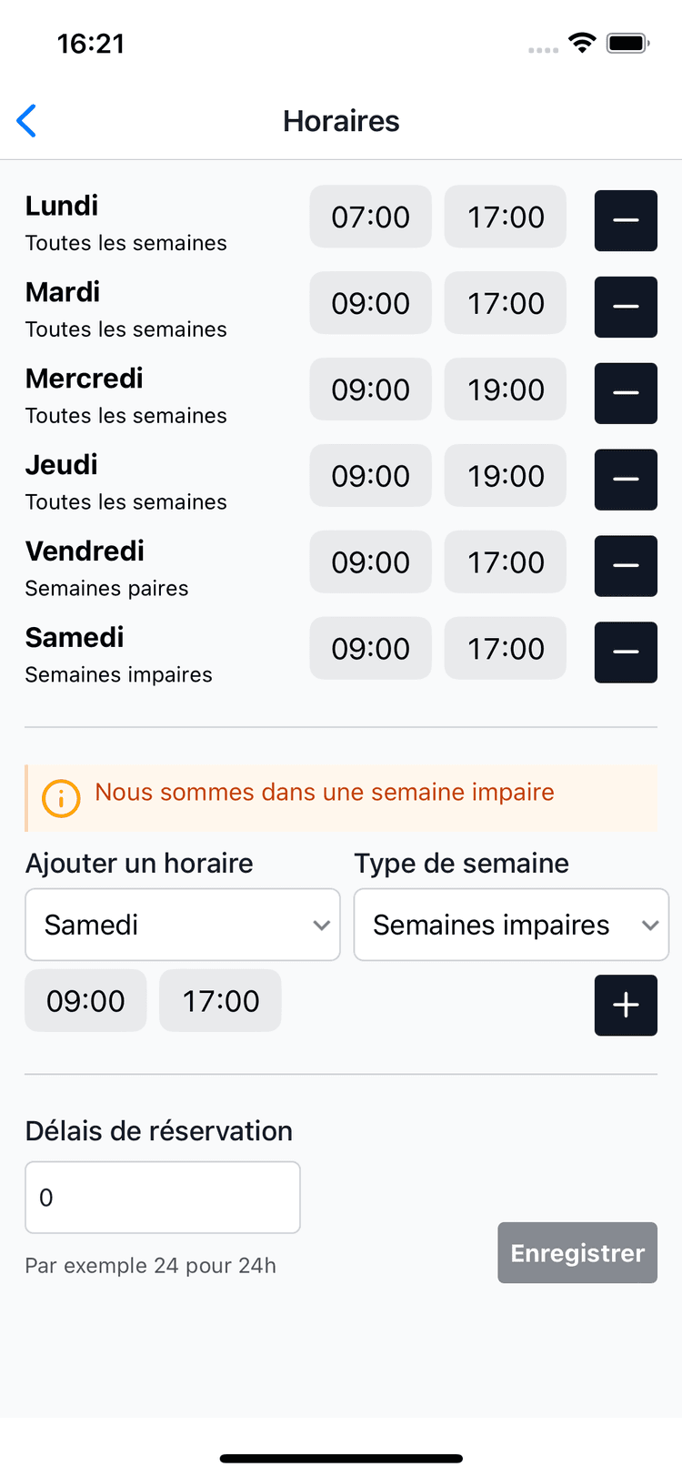 Aperçu : ⏰ Horaires